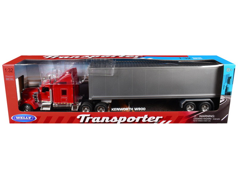Kenworth W900 Truck Red with Gray Container 1/32 Diecast Model Welly 32663W-RD