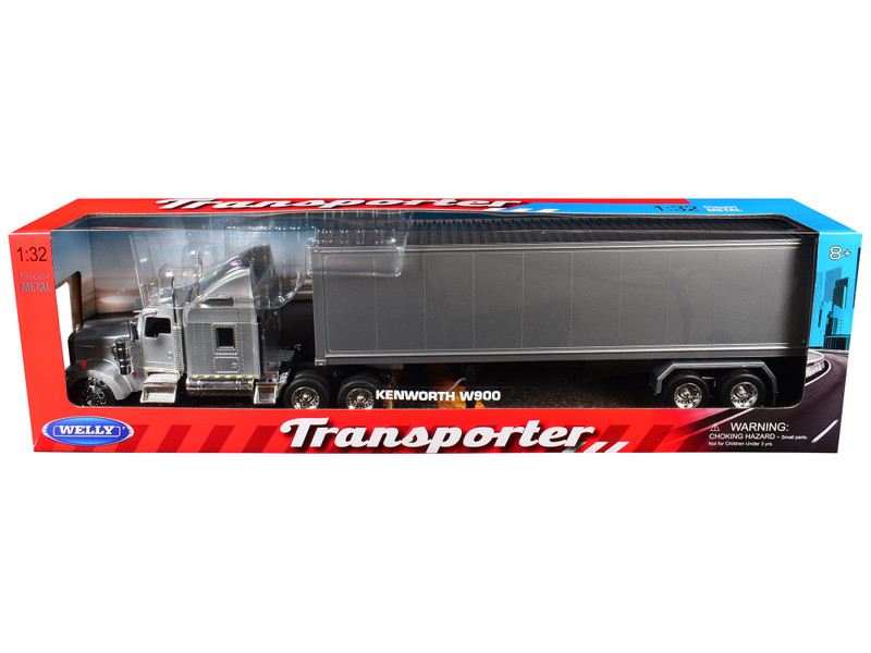 Kenworth W900 Truck Silver Metallic with Gray Container 1/32 Diecast Model Welly 32663W-SIL