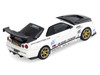 Nissan Skyline GT-R R34 Top Secret RHD Right Hand Drive White with Carbon Hood 1/64 Diecast Model Car Inno Models IN64-R34TS-WHI