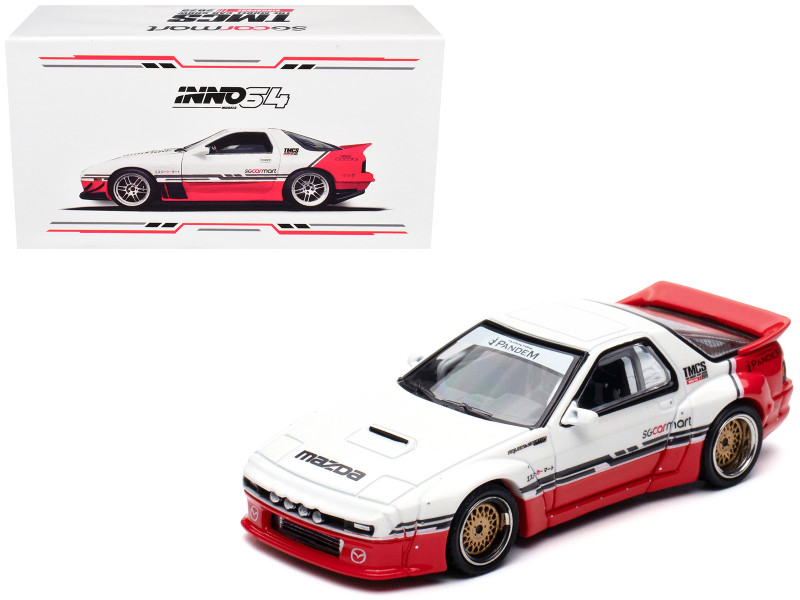 Mazda RX-7 FC3S Pandem Rocket Bunny White and Red with Black Stripes The Model Car Show Singapore 2025 Event Edition 1/64 Diecast Model Car Inno Models IN64-RX7FCP-TMCSS25