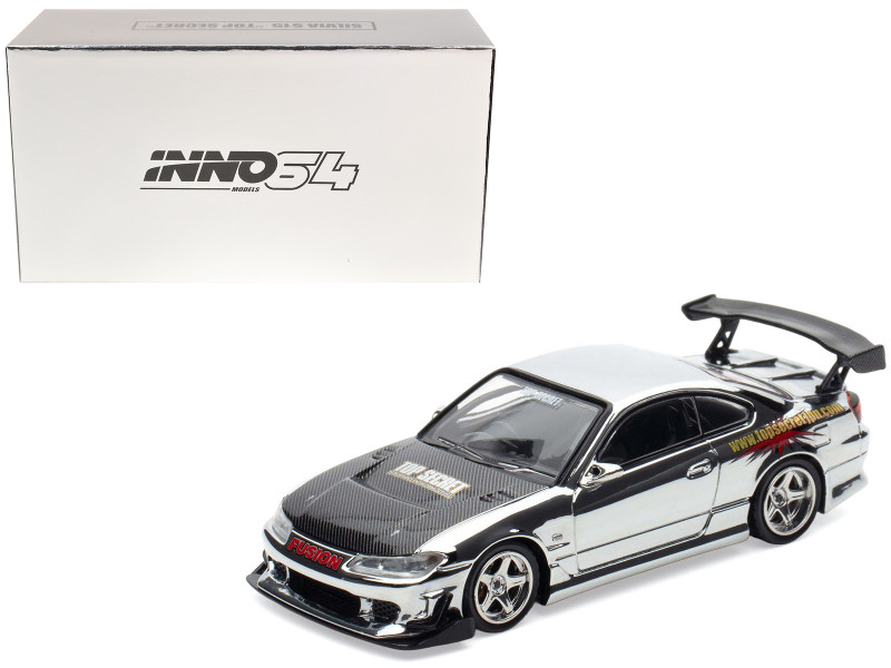 Nissan Top Secret Silvia S15 RHD Right Hand Drive Chrome with Carbon Hood Tokyo Auto Salon Kuala Lumpur 2025 Event Edition 1/64 Diecast Model Car Inno Models IN64-S15TS-TASKL25
