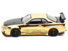 Nissan Skyline GT R R34 Top Secret RHD Right Hand Drive Gold Chrome with Carbon Hood GTSHOW 2025 VIP Limited Edition 1/64 Diecast Model Car Inno Models IN64-R34TS-GTSHOW25VIP