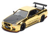 Nissan Skyline GT R R34 Top Secret RHD Right Hand Drive Gold Chrome with Carbon Hood GTSHOW 2025 VIP Limited Edition 1/64 Diecast Model Car Inno Models IN64-R34TS-GTSHOW25VIP