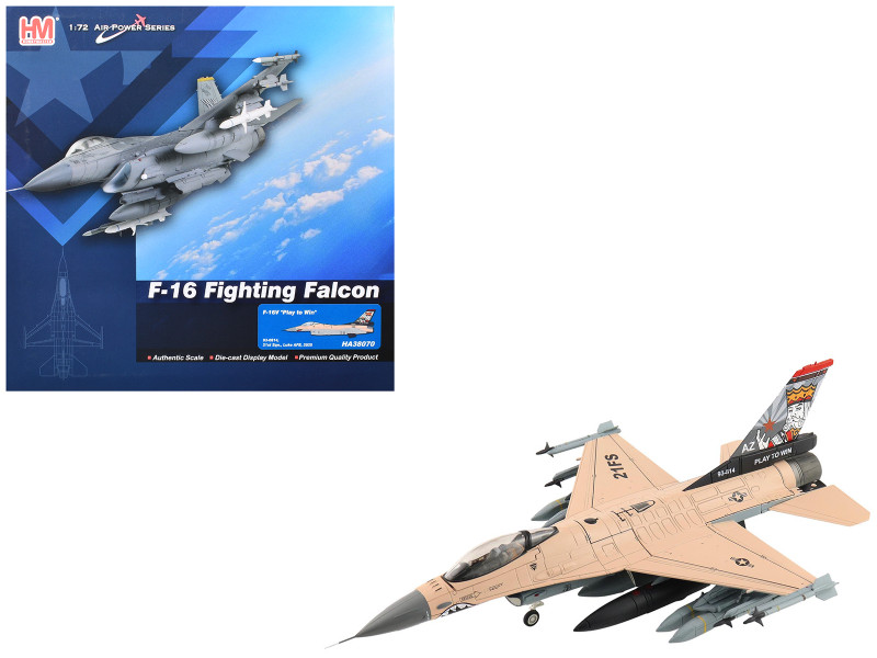 Lockheed F-16V Fighting Falcon Fighter Aircraft 93-0814 Play to Win 21st Sqn. Luke AFB 2025 United States Air Force Air Power Series 1/72 Diecast Model Hobby Master HA38070