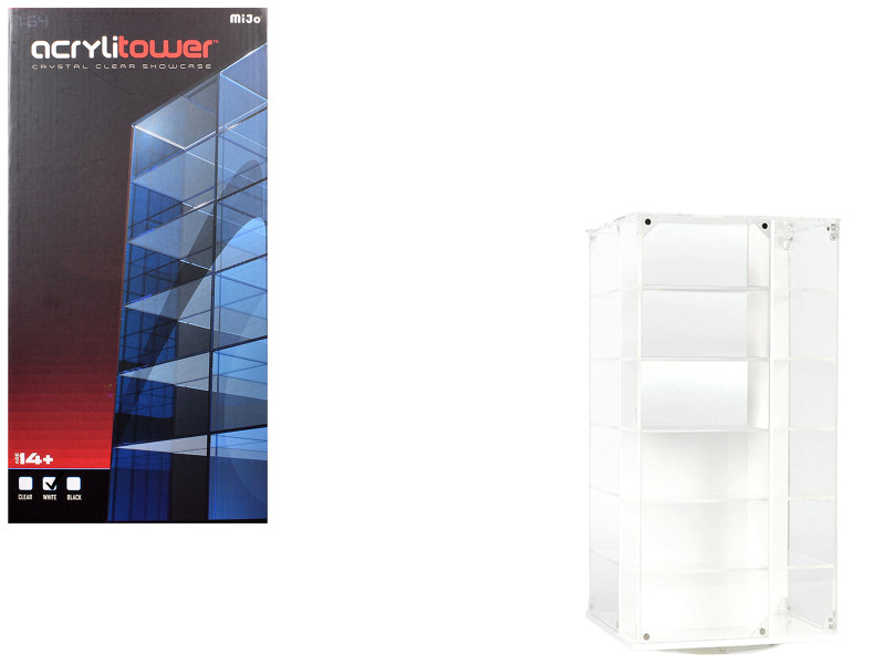 Acrylitower Showcase 24 Car Display Desktop Spinner with Cover White Mijo Exclusives for 1/64 Scale Models MJ17032W