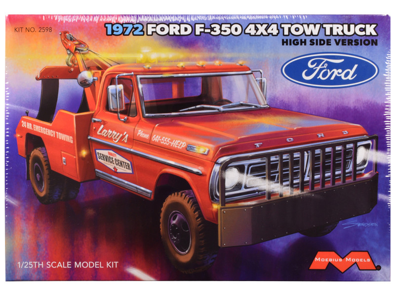 Skill 3 Model Kit 1972 Ford F 350 4x4 Tow Truck High Side Version 1/25 Scale Model Moebius MOE-2598