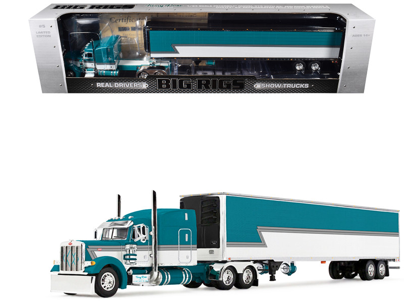 Peterbilt 379 with 63" Mid-Roof Sleeper and 53' Utility Trailer with Reefer Tway Rose Transport Teal and White with Stripes Big Rigs Series II #5 1/64 Diecast Model DCP/First Gear 69-2270