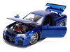 Brian's Nissan Skyline GT-R (R34) RHD Right Hand Drive Blue Color Brush Finish 25 Years of Fast & Furious Anniversary 2 Fast 2 Furious 2003 Movie Fast & Furious 1/24 Diecast Model Car Jada 37704