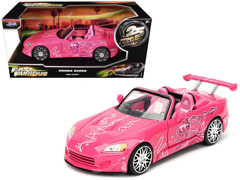 Suki's 2001 Honda S2000 Convertible Pink with Graphics 25 Years of Fast & Furious 2 Fast 2 Furious 2003 Movie 1/24 Diecast Model Car Jada 97604-25TH