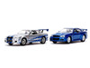 Brian s Nissan Skyline GT R BNR34 Silver with Blue Stripes and Nissan GT R BNR34 Blue Metallic Set of 2 pieces 25 Years of Fast & Furious Series 1/32 Diecast Model Cars Jada 31980-25TH