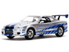 Brian s Nissan Skyline GT R BNR34 Silver with Blue Stripes and Nissan GT R BNR34 Blue Metallic Set of 2 pieces 25 Years of Fast & Furious Series 1/32 Diecast Model Cars Jada 31980-25TH