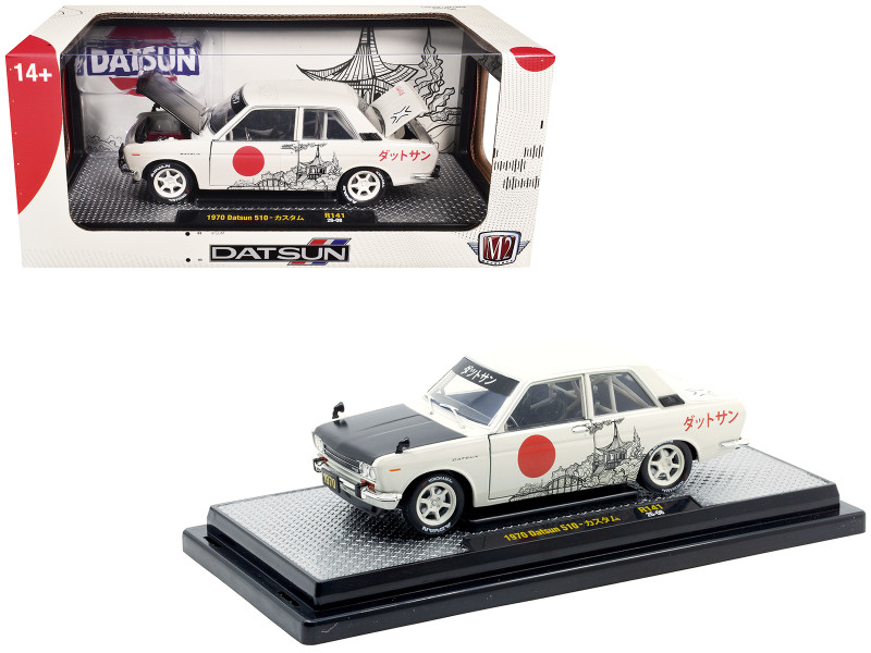 1970 Datsun 510 Light Gray with Japanese Graphics Limited Edition to 4050 pieces Worldwide 1/24 Diecast Model Car M2 Machines 40300-141B