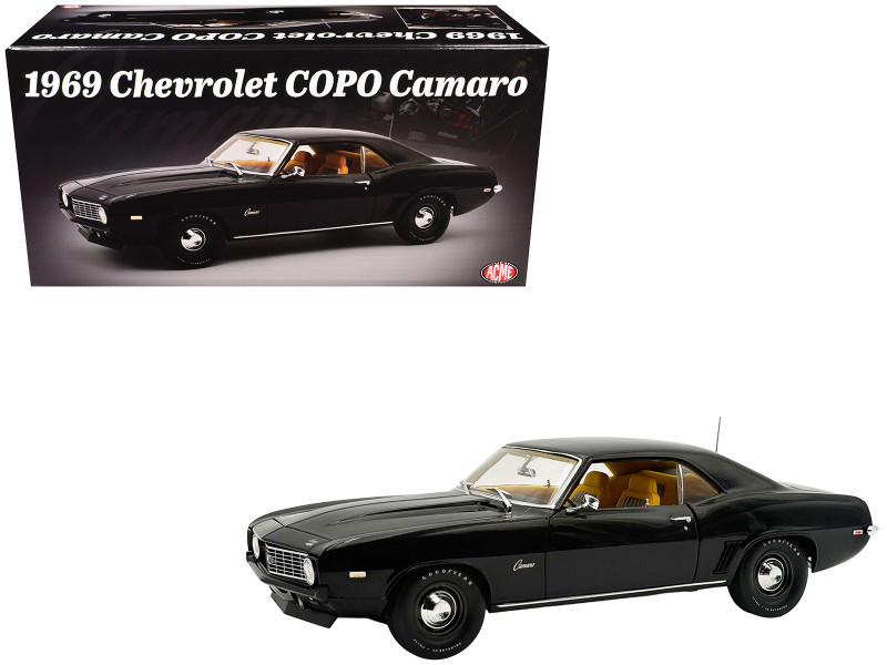 1969 Chevrolet COPO Camaro Tuxedo Black with Yellow Interior Limited Edition to 402 pieces Worldwide 1/18 Diecast Model Car ACME A1805736