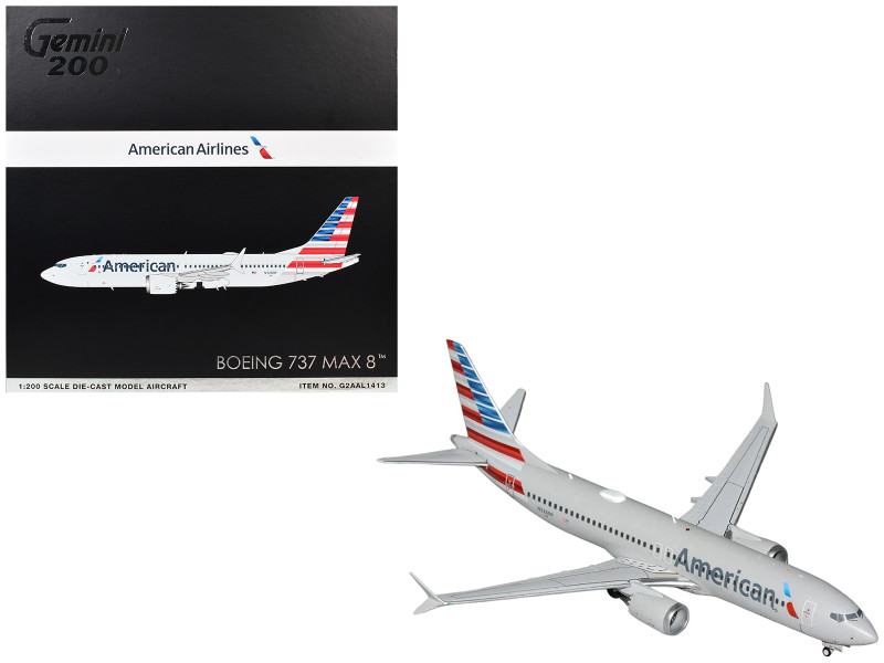 Boeing 737 MAX 8 Commercial Aircraft  American Airlines N326RP Gray with Striped Tail Gemini 200 Series 1/200 Diecast Model GeminiJets G2AAL1413