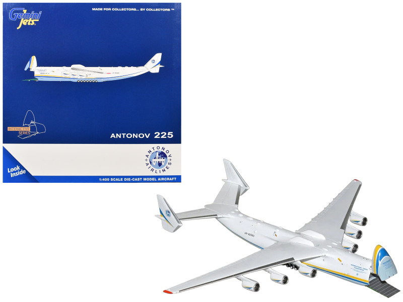 Antonov An-225 Mriya Commercial Aircraft Antonov Airlines(UR-82060 White with Blue and Yellow Stripes Interactive Series 1/400 Diecast Model GeminiJets GJADB2336
