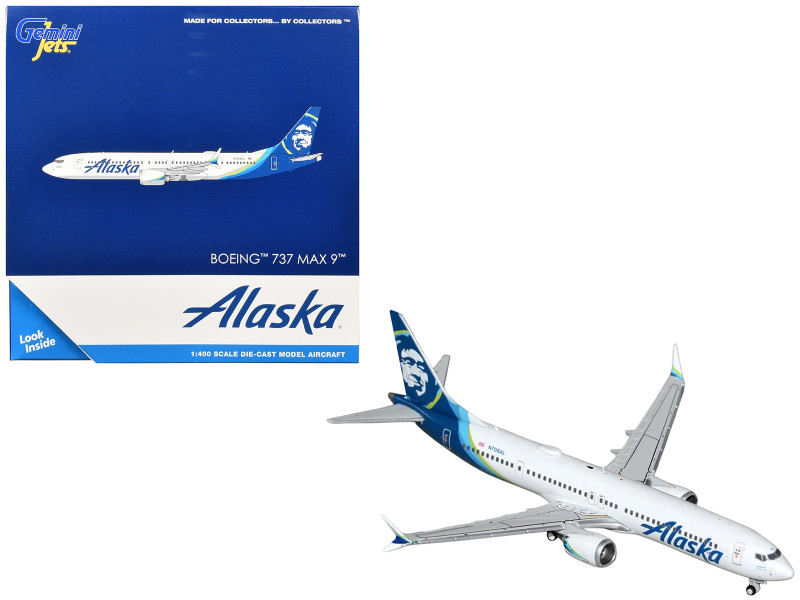 Boeing 737 MAX 9 Commercial Aircraft Alaska Airlines N708AL White with Blue Tail Graphics 1/400 Diecast Model GeminiJets GJASA2393
