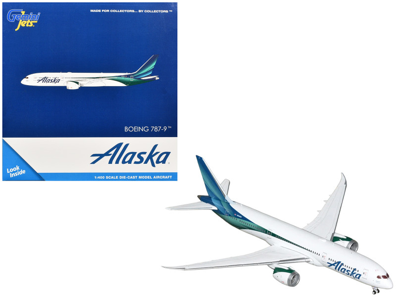 Boeing 787-9 Commercial Aircraft Alaska Airlines N784HA White with Blue and Green Tail 1/400 Diecast Model GeminiJets GJASA2400