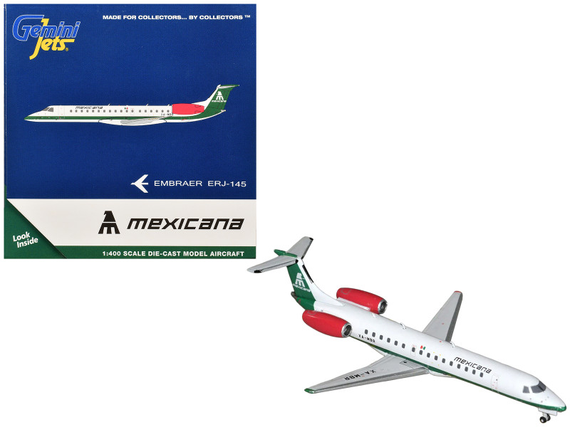 Embraer ERJ-145 Commercial Aircraft Mexicana de Aviacion XA-MBR White with Green Stripes 1/400 Diecast Model GeminiJets GJMXA2267