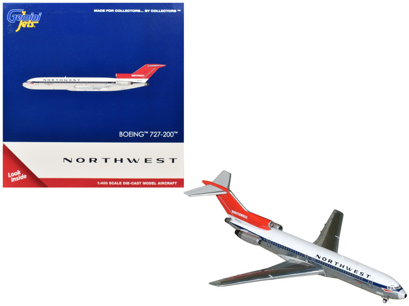 Boeing 727-200 Commercial Aircraft Northwest Airlines N254US White with Blue Stripes and Red Tail 1/400 Diecast Model GeminiJets GJNWA2369