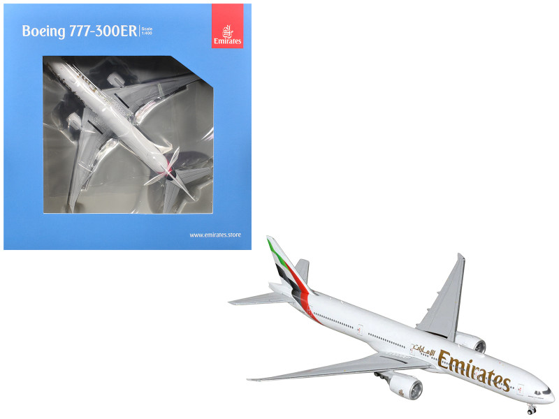 Boeing 777-300ER Commercial Aircraft Emirates Airlines A6-EQH White with Striped Tail 1/400 Diecast Model GeminiJets GJUAE2318