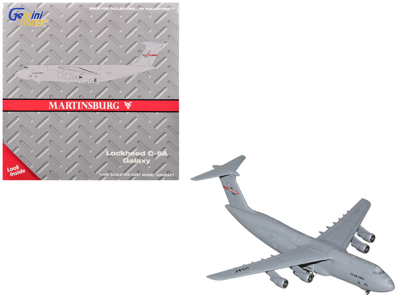 Lockheed C-5A Galaxy Transport Aircraft Martinsburg Air Force Base United States Air Force 68-0222 Gray Gemini Macs Series 1/400 Diecast Model GeminiJets GMUSA152