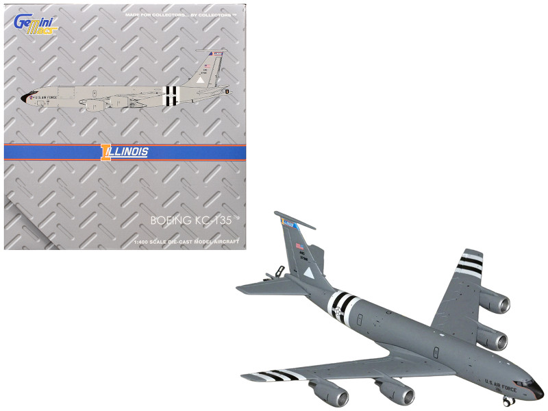 Boeing KC 135R Stratotanker Aircraft Illinois Air National Guard United States Air Force 63 7981 Gray Gemini Macs Series 1/400 Diecast Model Airplane GeminiJets GMUSA158