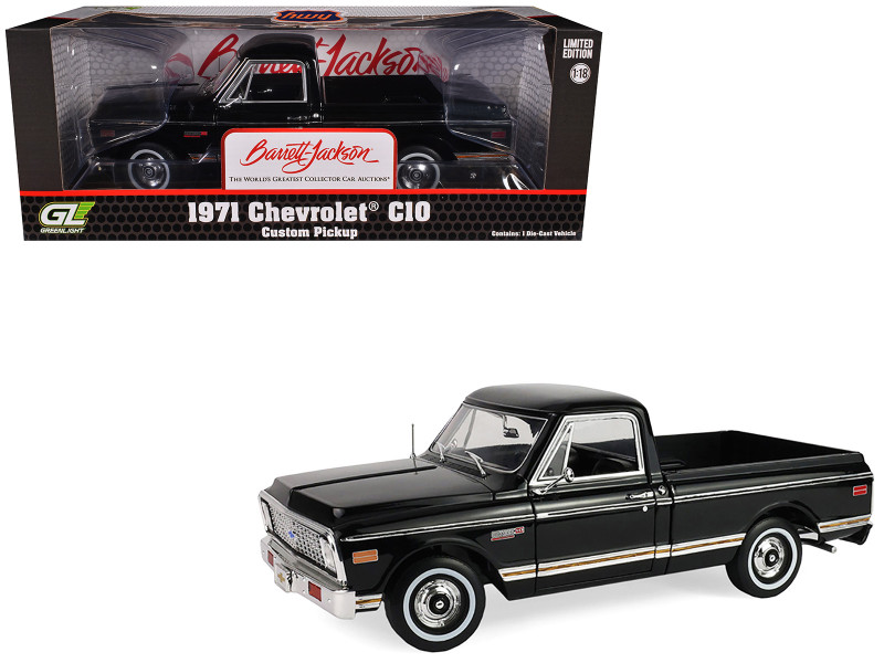 1971 Chevrolet C-10 Custom Pickup Truck Black Barrett-Jackson - Scottsdale 2024 1/18 Diecast Model Car Highway 61 HWY-18054