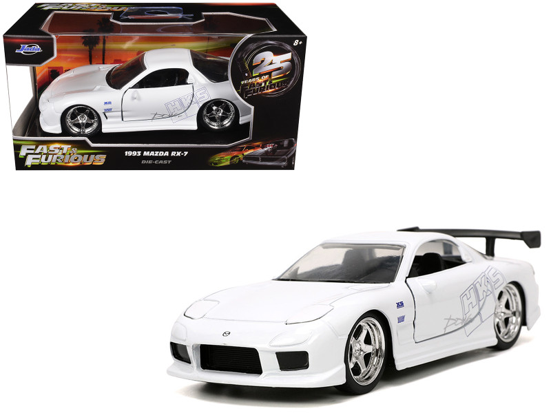 1993 Mazda RX-7 HKS White The Fast and the Furious 2001 Movie 25 Years of Fast & Furious Series 1/32 Diecast Model Car Jada 32588