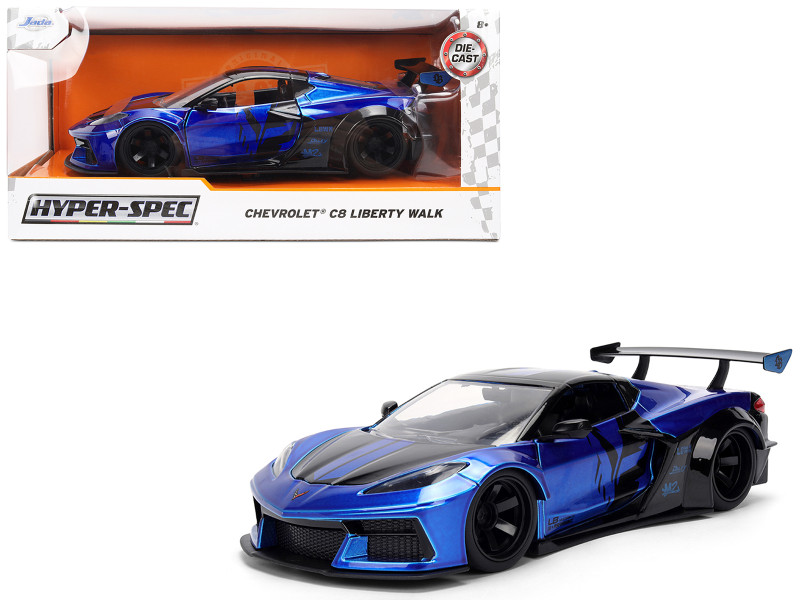 Chevrolet Corvette C8 Liberty Walk Candy Blue and Black Hyper-Spec Series 1/24 Diecast Model Car Jada 36496