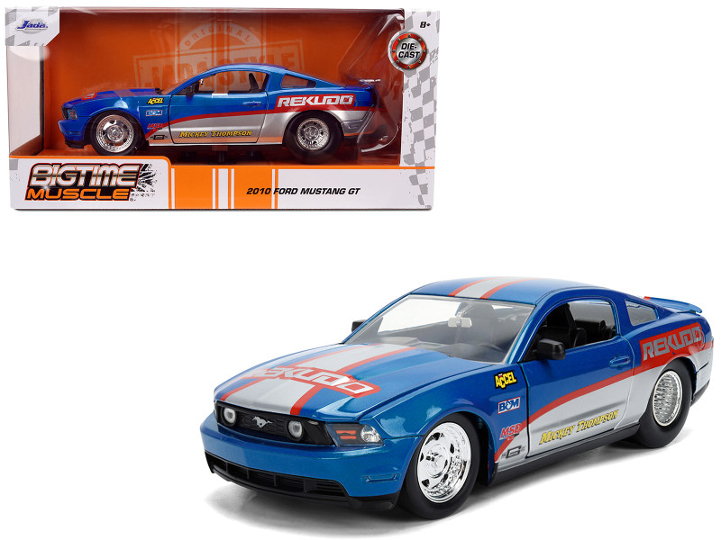 2010 Ford Mustang GT Rekudo Blue Metallic with Red and Silver Stripes Bigtime Muscle Series 1/24 Diecast Model Car Jada 36609