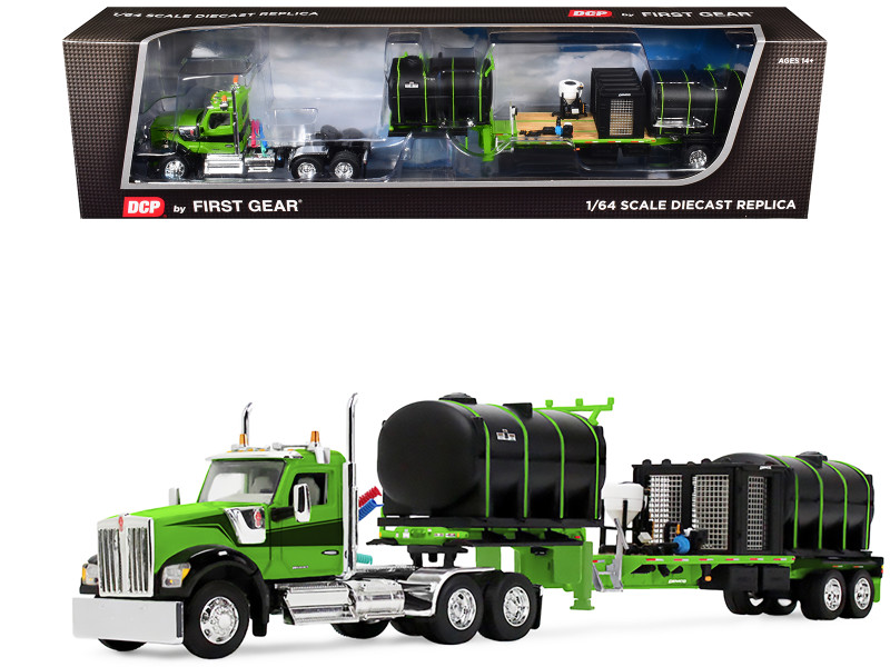 Kenworth W900 Day Cab with Demco 42' Liquid Fertilizer Tender Trailer Green and Black 1/64 Diecast Model DCP/First Gear 60-2289