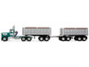 Kenworth W900A Day Cab with 22' Dual End Dump Trailers Turquoise with White Stripes 1/64 Diecast Model by DCP/First Gear 60-2291
