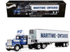 Mack Super-Liner with 36 Vintage Sleeper and 40' Vintage Trailer with Reefer Maritime-Ontario Blue with White Stripes Legacy Series #4 1/64 Diecast Model DCP/First Gear 69-2273