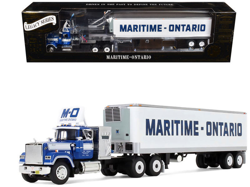 Mack Super-Liner with 36 Vintage Sleeper and 40' Vintage Trailer with Reefer Maritime-Ontario Blue with White Stripes Legacy Series #4 1/64 Diecast Model DCP/First Gear 69-2273