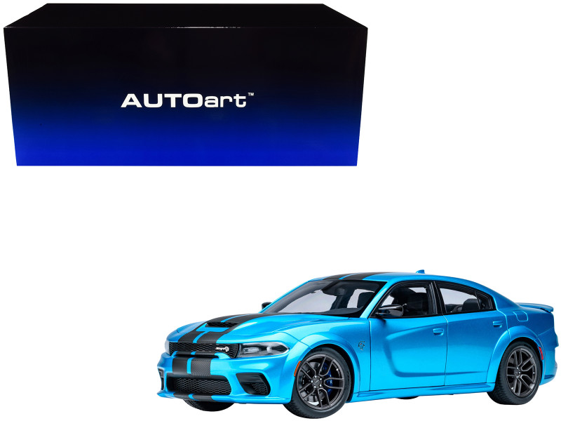 Dodge Charger SRT Hellcat Redeye B5 Blue Metallic with Carbon Stripes 1/18 Car Model Autoart 71753
