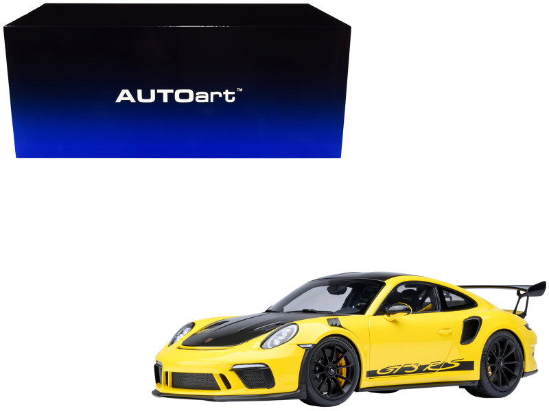 Porsche 911 (991.2) GT3 RS Weissach Racing Yellow with Carbon Hood and Top 1/18 Model Car Autoart 78178