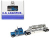 Peterbilt 389 Truck Tractor with Sleeper Cab Blue Metallic and Pneumatic Tank Trailer Chrome Combo Set 1/87 (HO) Plastic Model Car HO Logistics HL-38906-001