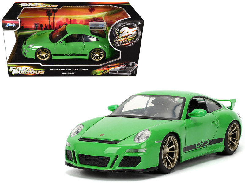 Porsche 911 GT3 (997) Green with Black Accents Fast X 2023 Movie 25 Years of Fast & Furious Series 1/24 Diecast Model Car Jada 34919-25TH