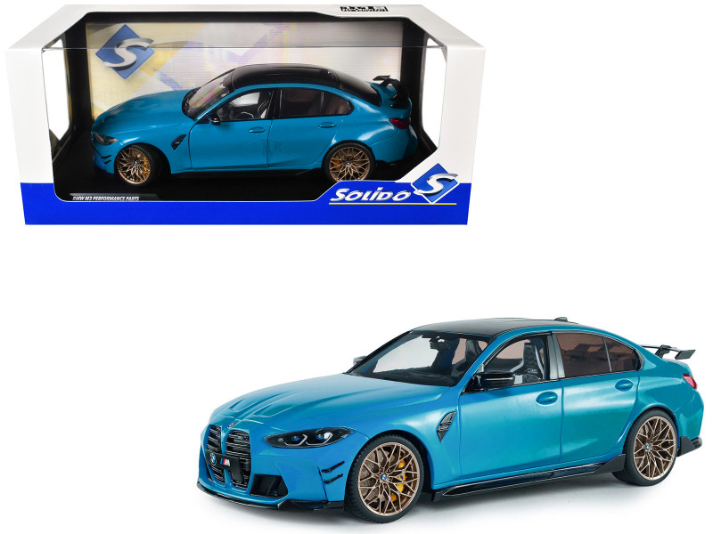 2024 BMW M3 Competition Daytona Beach Blue with Carbon Top 1/18 Diecast Model Car Solido S1814303