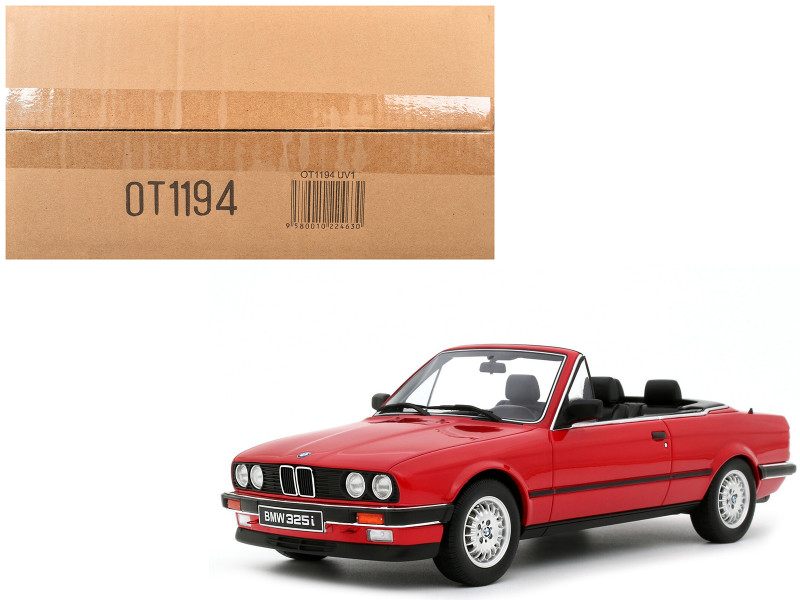 1986 BMW 325i Convertible Bright Red Limited Edition to 2000 pieces Worldwide 1/18 Model Car Otto Mobile OT1194