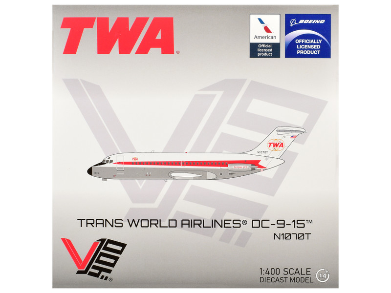 McDonnell Douglas DC-9-15 Commercial Aircraft Trans World Airlines N1070T White with Red Stripes 1/400 Diecast Model V1:400 400008