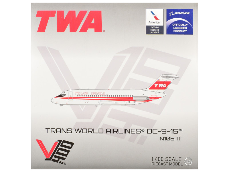 McDonnell Douglas DC-9-15 Commercial Aircraft Trans World Airlines N1067T White with Red Stripes 1/400 Diecast Model V1:400 400009