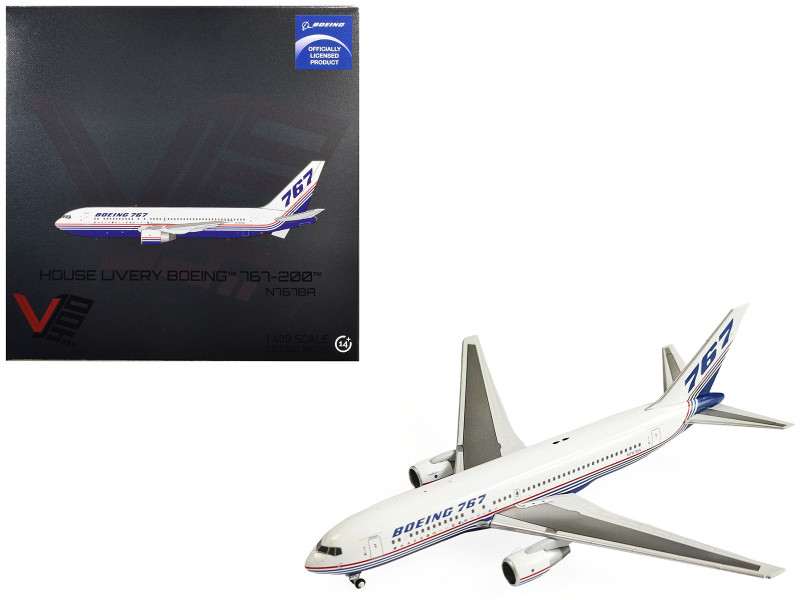 Boeing 767-200 Commercial Aircraft Boeing House Livery N767BA White with Blue and Red Stripes 1/400 Diecast Model V1:400 400016