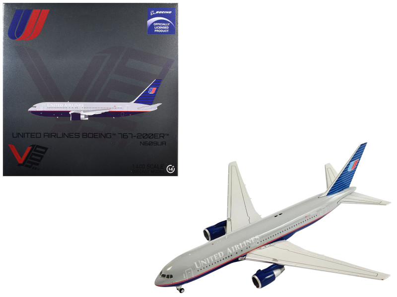 Boeing 767-200ER Commercial Aircraft United Airlines N609UA Gray with Blue Tail 1/400 Diecast Model V1:400 400020