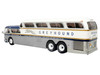 GM PD-4501 Scenicruiser Coach Bus Greyhound Bus Lines - 50th Anniversary Raw Metal with Blue and White Top and Gold Stripes The Bus & Motorcoach Collection 1/43 Plastic Model Iconic Replicas 43-0665
