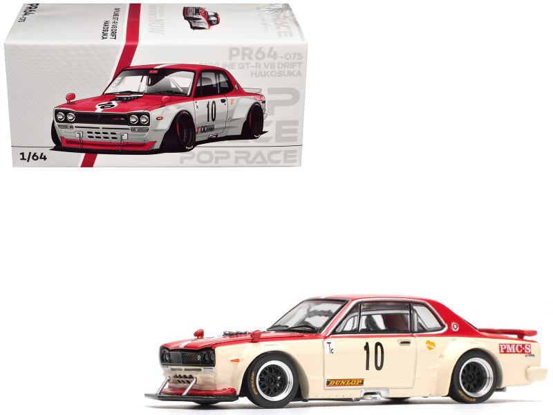 Skyline GT-R V8 Drift Hakosuka RHD Right Hand Drive #10 Watanabe Red and Cream 1/64 Diecast Model Car Pop Race PR640075