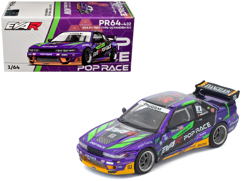 Pandem S13 RHD Right Hand Drive EVA RT Test Type-01 Purple Metallic with Graphics 1/64 Diecast Model Car Pop Race PR640432