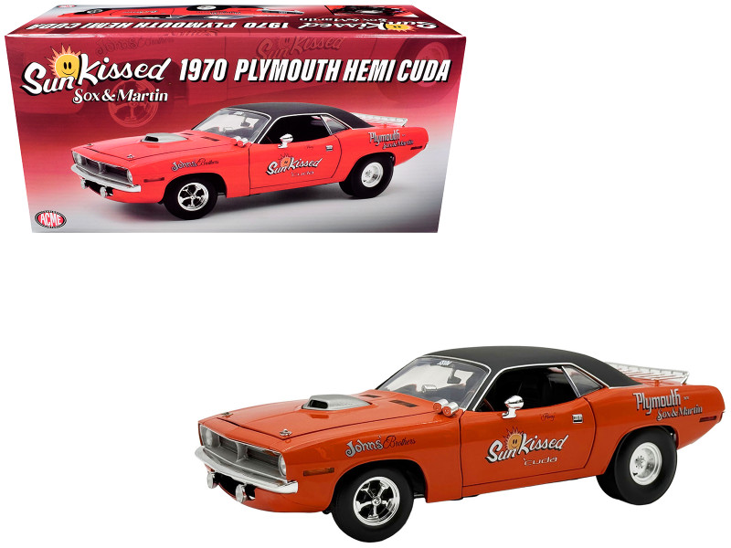 1970 Plymouth HEMI Cuda Sun Kissed Cuda - Sox & Martin Vitamin C Orange with Black Vinyl Top Limited Edition to 444 pieces Worldwide 1/18 Diecast Model Car ACME A1806139