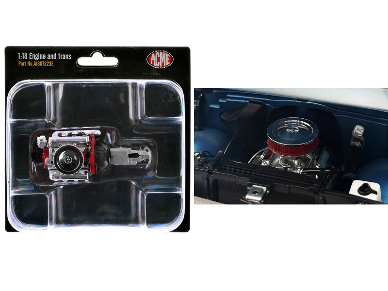 Small Block 350 Engine and Transmission Replica from 1967 Chevrolet K-10 Pickup Truck 1/18 Model ACME A1807223E