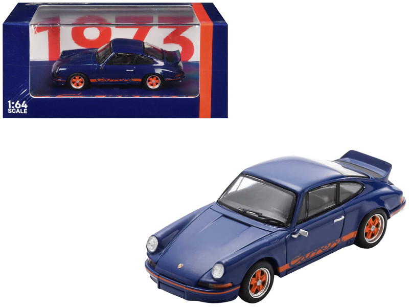 1973 Porsche 911 RS 2 7 Blue with Orange Stripes 1/64 Model Car Spark 64SP007A